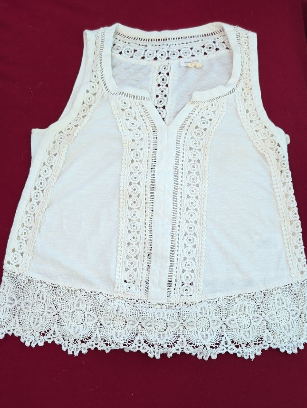 Meadow Rue sleeveless cotton top with lace trim
